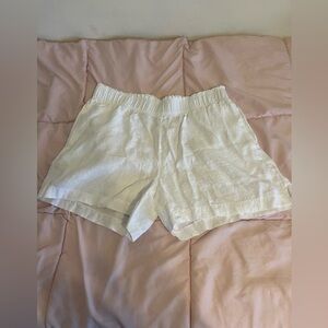 Quince High Waist White Linen Shorts pockets natural fiber